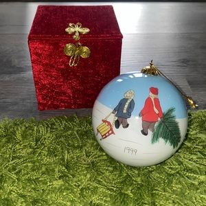 Vintage Li Bien Eglomise Children Snowman Sled Christmas Tree Ornament 1999
